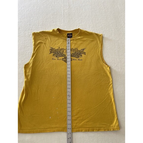 Harley Davidson Yellow Muscle Tank Live Hard Ride Hard Eagle 2XL Has Paint Marks - Picture 3 of 8